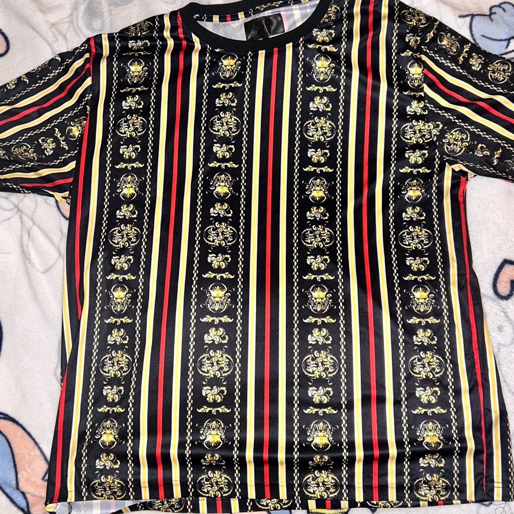 Red and Black Dress Shirt with Geometric Patterns